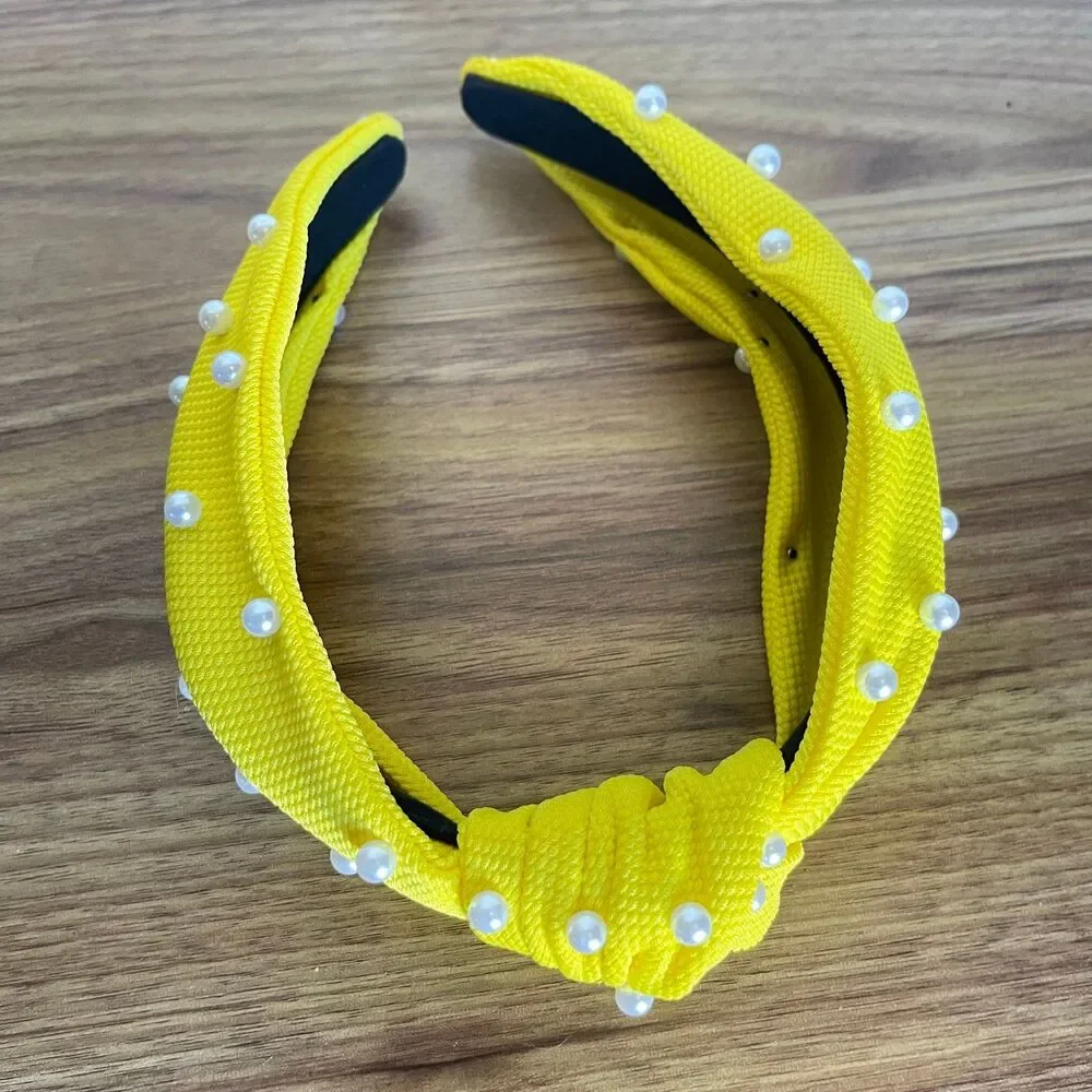 New Women Headband Hair Accessories Solid Pearls Center Knot